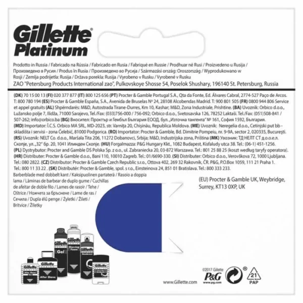 Gillette Platinum Hojas De Afeitar Para Hombre. 5 Uds.