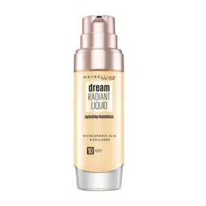 Maybelline Dream Radiant Liquid Tono 10 Ivory Base De Maquillaje Hidratante Con Ácido Hialurónico y Cólageno. Para Pieles Oscuras - 30ml