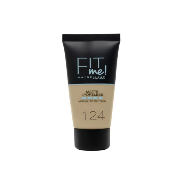 Maybelline Fit Me Mate y Afinaporos Base De Maquillaje Tono 124 Soft Sand Calca A Tu Tono y Textura Pieles Medio Claras - 30ml